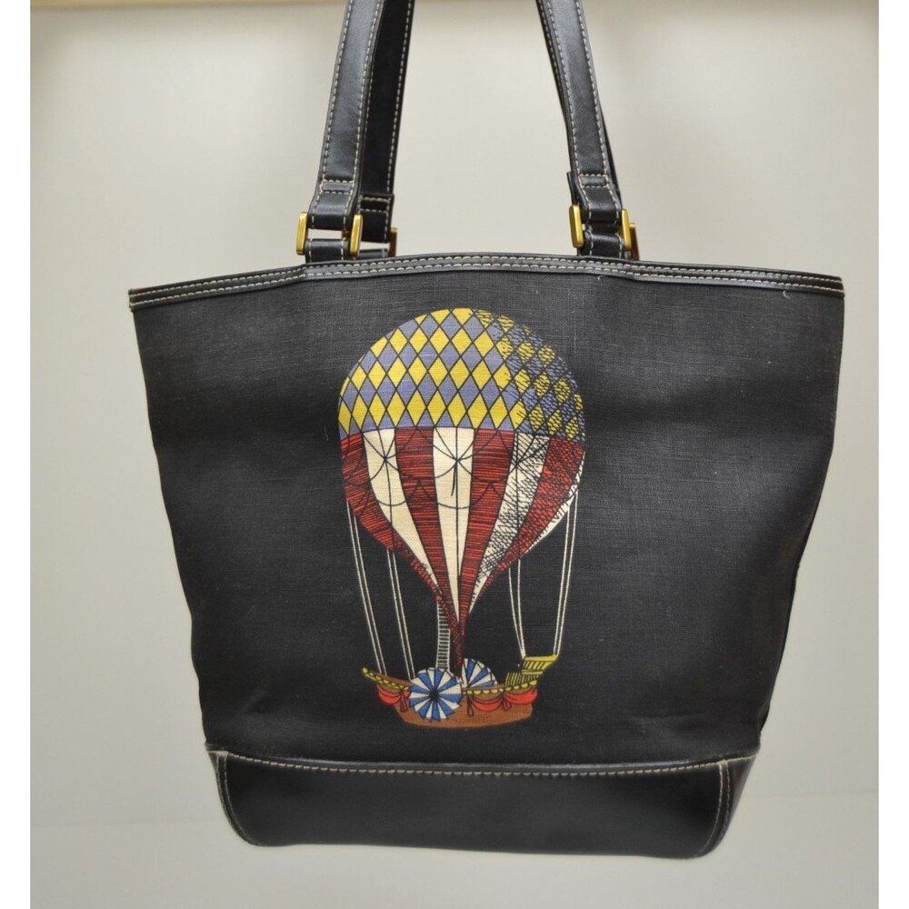 VTG 90's Liz Claiborne Beaded Small Tote Canvas Bag Purse Hot Air Balloons HTF - Picture 3 of 16